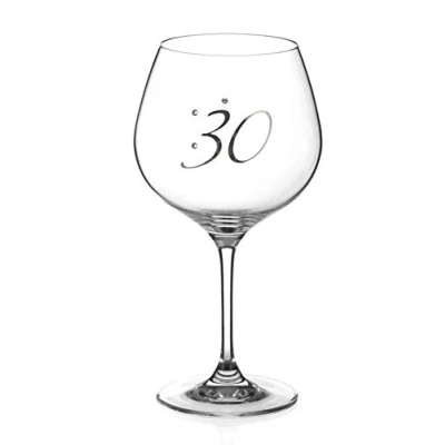 Image of DIAMANTE Swarovski 30th Birthday Gin Copa Glass Platinum Single Crystal Balloon with a Embossed “30 Crystals