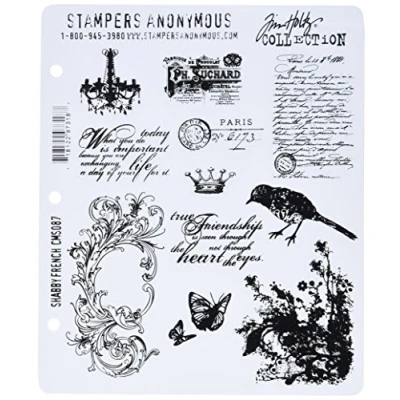 Image of Tim Holtz 7 x 8.5 inch Cling Rubber Stamp Set Shabby French, Red
