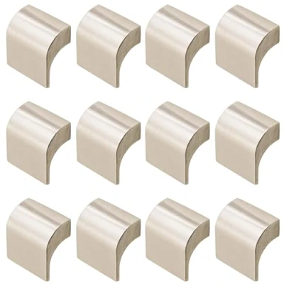 Image of Decoranddecor Amory Curved Square Knob Pull Handle for Cupboard Cabinet Zinc 32mm Hole Centre (Satin Nickel, 12 Pack)