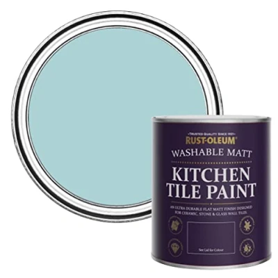 Image of Rust Oleum Blue water resistant Kitchen Tile Paint in Matt Finish Little Cyclades 750ml