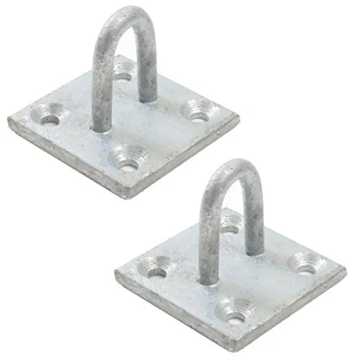 Image of White Hinge 2X Heavy Duty 50mm Square Staple Eye Plates Galvanised Zinc Tether Ring/Hooks