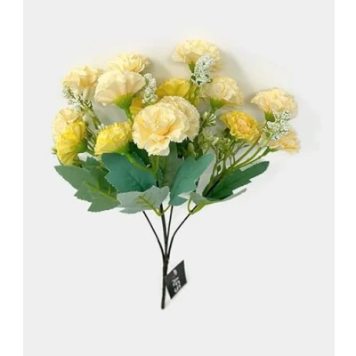 Image of AFS Mini Artificial Carnation &amp; Gypsophila Flower Bush 30cm Ivory Pink or Yellow (Yellow Cream)