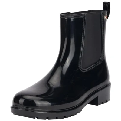 Image of Tommy Hilfiger FLAG Rainboot Wellies, Women&#039;s, Size: 4, Black Synthetics
