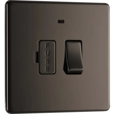 Image of BG Electrical Switched Fused Connection Unit with LED Power Indicator, Spur Switch, Double Pole, Screwless Front Plate, Slim Profile, Premium Flatplate, Black Nickel, 13A, FBN52