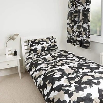 Image of Zappi Co Grey Camo Single Kids Duvet Cover For Bedding Range in Camouflage Black White (Single Set)