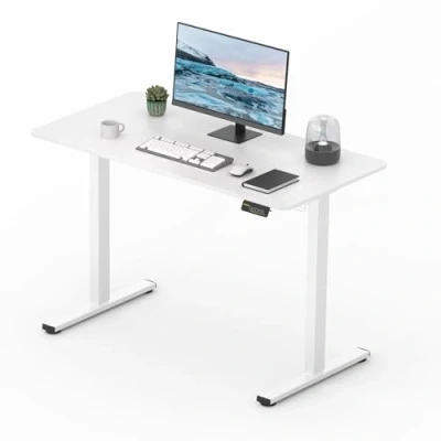 Image of FitStand Electric Standing Desk 110x60cm Whole Piece Height Adjustable Sit Stand Up With Smart Pannel for Home Office (White Frame+ White Desktop)