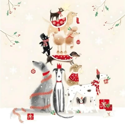 Image of GBCC Charity Christmas Cards Pack of 10 with Dog Tree Design Eco Friendly Xmas Multipack Envelopes
