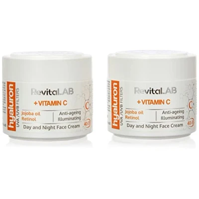 Image of RevitaLAB Hyaluron Anti Ageing Day and Night Cream, Enriched with Vitamins A, B3, B5, E, C, Jojoba Oil UV Filters, for Ages 40 55, 50 ml (Multipack)