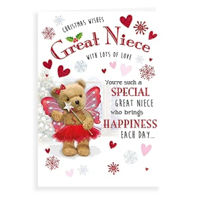 Image of Regal Publishing C85539 Character Christmas Card Great Niece ,greyoakredwhitebrown 9 x 6 inches,