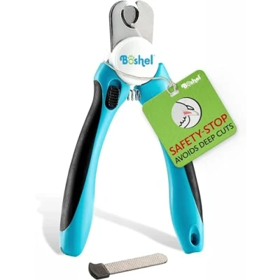 Image of BOSHEL Dog Nail Clippers and Trimmer with Safety Guard to Avoid Over Cutting Nails &amp; Free File Razor Sharp Blades Sturdy Non Slip Handles for Safe, Professional at Home Grooming