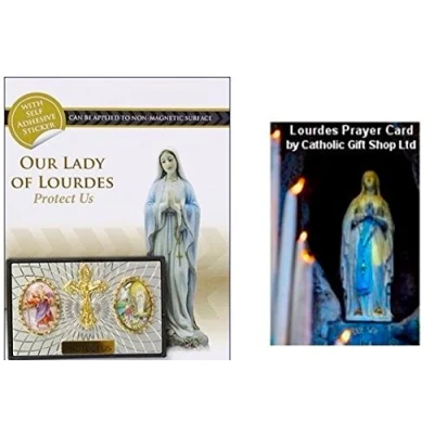 Image of Magnetic Car Plaque St. Christopher &amp; Lourdes Apparitions Prayer Card