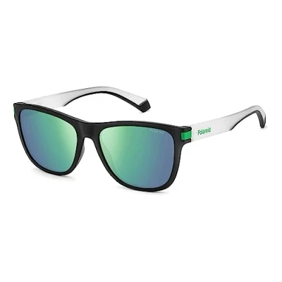 Image of Polaroid Unisex PLD 2138/S 3OL/5Z Sunglasses Plastic Black opaque / Green Squared Polarized Mirror