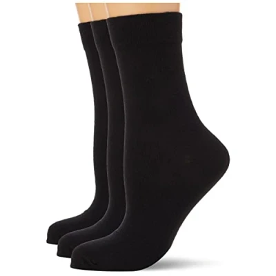 Image of Nur Die Women&#039;s 487805/Damen Ohne Gummi Socken 3er Calf Socks, Black (schwarz 940), 6 9