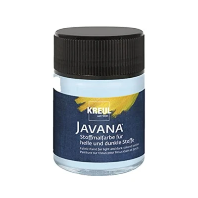 Image of Kreul 91979 Javana Fabric Paint for Light and Dark Fabrics, 50 ml Glass Ice Blue, Brilliant Water Based Colour, Pasto Character, Stamping Stenciling, Washable after Fixation