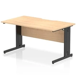 Image of Impulse 1400 x 800mm Scalloped Edge Straight Office Desk Maple Top Black Cable Managed Leg