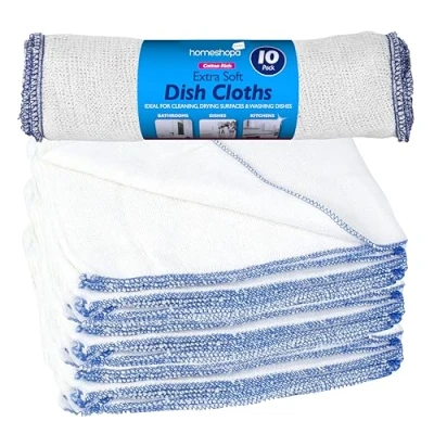 Image of HOMESHOPA Cotton Dish Cloths, 10 Pack White Soft Super Absorbent Home Kitchen Cleaning Scrubbing Washing Up Dishcloths, Washable &amp; Reusable Tea Towels for Cleaning, Drying Surfaces, Dishes