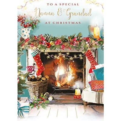 Image of To A Special Nanna &amp; Grandad Fireside Christmas Card Xmas Greeting Cards X14855GH