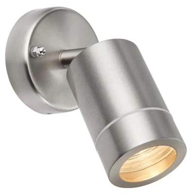 Image of Palin Brushed Stainless Steel External Outdoor Security GU10 Adjustable Tilt Wall Spot Light IP44 Rated