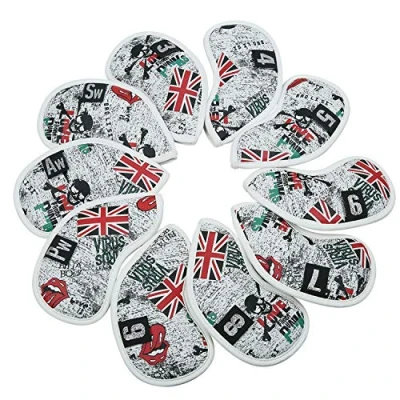 Image of Seacloud 10pcs Golf Iron Head Cover UK Flag Putter with Magnetic Closure Club Headcover Red