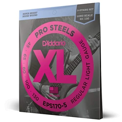 Image of D&#039;Addario XL ProSteels Bass Guitar Strings EPS170 5 String Long Scale Regular Light, 45 130