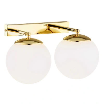 Image of Satelite Plus Outdoor Twin Globe Wall Lamp Opal Matt, Brass Steel IP44