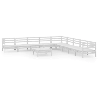 Image of vidaXL 10 Piece Garden Lounge Set Solid Wood Pine White