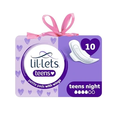 Image of Lil Lets Teens Night Pads X 10, Petite Towels For Girls &amp; Teenagers, With Wings, Heavy Flow, Unscented, Soft Breathable, First Period Sanitary Towels, 1 Pack of 10