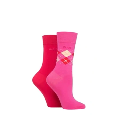 Image of Elle Ladies Soft, Breathable &amp; Cooling Bamboo Patterned and Plain Colourful Socks in a Multipack of 2 Pairs (UK, Numeric, 4, 8, Regular, Cherry Fizz)