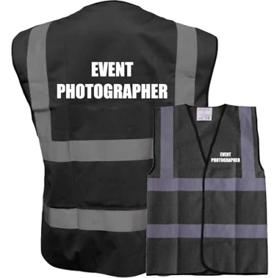 Image of BLACK Hi Vis Vest EVENT PHOTOGRAPHER Waistcoat Safety XXX Large