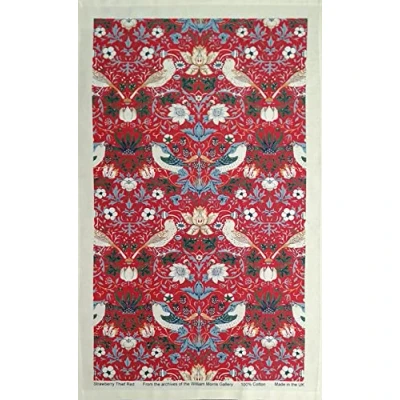 Image of Jansons Direct Linens 2 x 100% Cotton Strawberry Thief Kitchen Tea Towel in Red 50cm 70cm William Morris Gallery