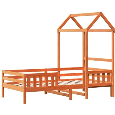 Image of vidaXL Bed Frame with Roof without Mattress Wax Brown 100x200 cm
