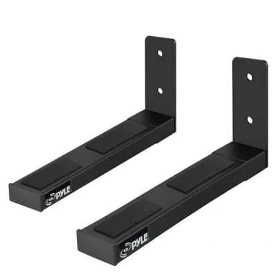 Image of Pyle Speaker Wall Mount, Pair of Stands, Sound Bar Speaker, Large or Small Speakers, Center Channel Adjustable &amp; Extendable Length, 110 Lbs Capacity, Black (PSTNDW17)
