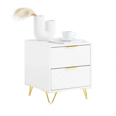 Image of Bedside Table Nightstand Sofa Side with 2 Drawers, FBT160 W Sobuy
