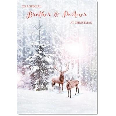 Image of doodlecards Brother &amp; Partner Christmas Card Deer in Snow Forest Medium Size with Plain Envelope