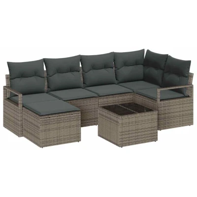 Image of vidaXL 6 Piece Garden Sofa Set with Cushions Black Poly Rattan