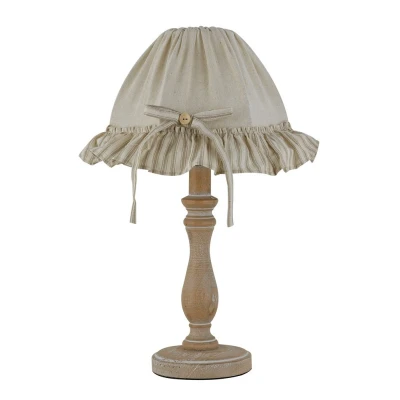 Image of CHERRY Table Lamp with Round Tapered Shade Wood, Cotton Lampshade 27 22x41cm