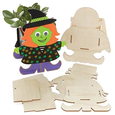 Image of Baker Ross FE750 Halloween Wooden Flowerpot Craft Kits Pack of 3, Make Your Own Flower Pot, Planting Pots for Children to Decorate, Creative Activities Kids