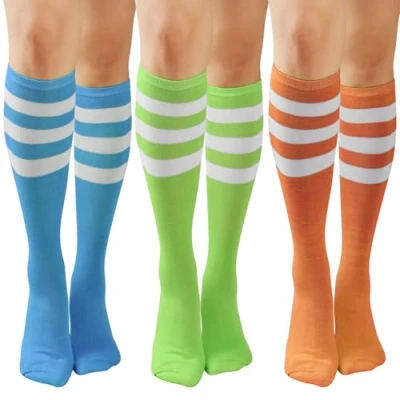 Image of DRESHOW 3 Pairs Knee High Socks for Women Casual Stripe Long Stocking Tube
