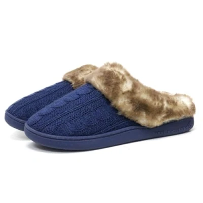 Image of Dunlop Ladies Womens Slippers Slip On Comfy Cozy Mules Memory Foam Size 3 8 (Navy Knit, UK Footwear System, Adult, Women, Numeric, Medium, 8)