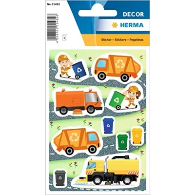 Image of HERMA 15482 Stickers for Children, Waste Man (30 Stickers, Paper, Matte) Self Adhesive, Permanent Adhesive Motif Labels Girls and Boys, Col