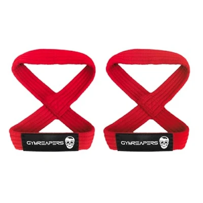 Image of Gymreapers Figure 8 Lifting Straps for Deadlift, Powerlifting, Strongman, &amp; Cross Training Strong Weightlifting Wrist Men, Women (Red, Medium)