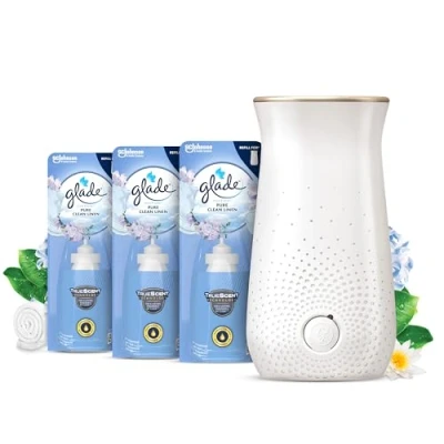 Image of Glade Sense &amp; Spray Air Freshener Holder and Refills, Motion Activated Automatic Room Odour Eliminator for Home, Clean Linen, 1 3 Refills (3 x 18ml)