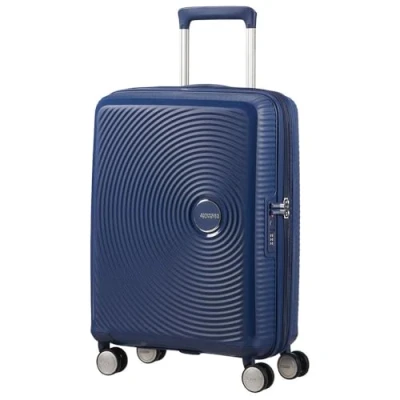 Image of American Tourister Soundbox Spinner S Expandable Carry On Luggage, 55 cm, 41 L, Blue (Midnight Navy)