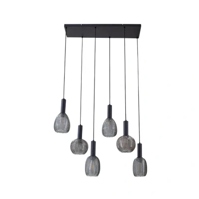 Image of Lindby Tolli pendant light, grey/black, glass, 6 bulb