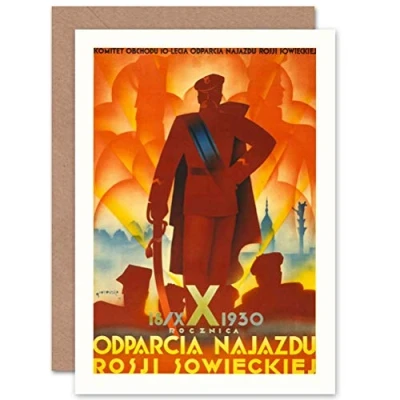 Image of Wee Blue Coo POLITICAL MILITARY POLAND USSR VICTORY PILSUDSKI WARSAW GREETINGS CARD