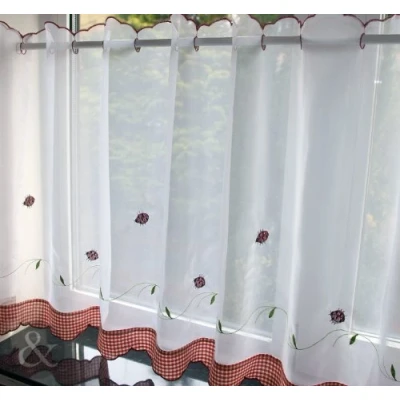 Image of Just Contempo Café Kitchen Nets Voile Curtain Panel, Fabric, Red Bird, 60 x 24 inches