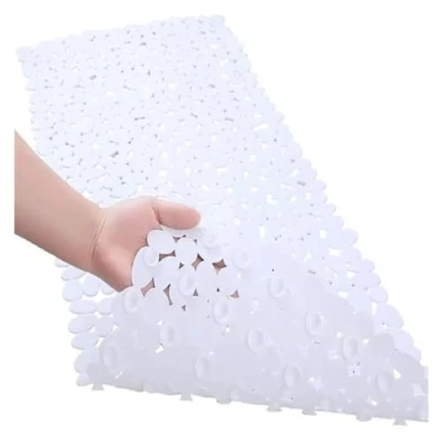 Image of Bath Mat Non Slip Tub Shower Mats Pebble Shape Machine Washable Bathtub With Drain Holes Suction Cups For Bathroom(White,88x40cm)