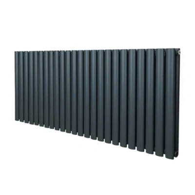 Image of Oval Column Radiator 600mm x 1440mm Modern Designer Double Panel Central Heating Heater Matt Anthracite Grey Carbon Steel Horizontal Kitchen Living Room FREE Cleaning Brush Fixing Kit &amp; Brackets