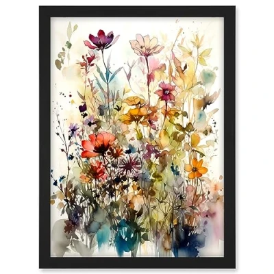 Image of Artery8 Spring Wild Flowers Watercolour Colourful Floral Blooms Painting Artwork Framed A3 Wall Art Print