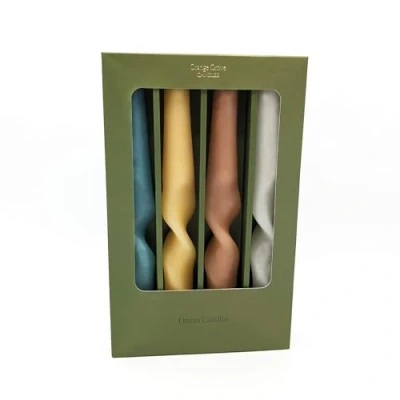Image of Twisted Design Dinner Candles in Gift Box Set of Four, Pastel Colours